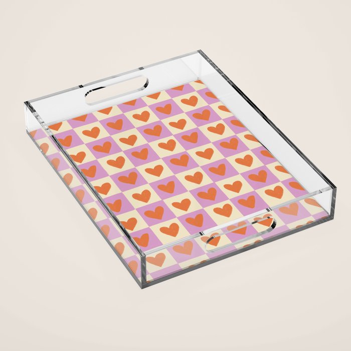Checker red hearts  Acrylic Tray Gallery Image 1