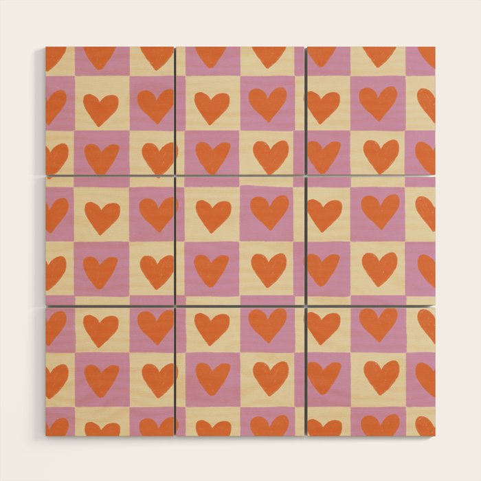 Checker red hearts  Wood Wall Art Gallery Image 1