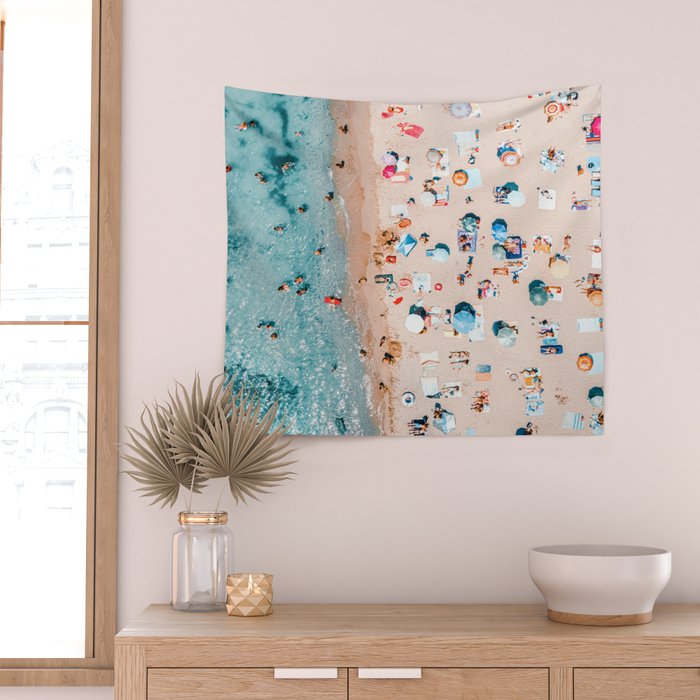 Aerial Beach Print, Ocean Art, Australia Bondi Beach, Beach Art Print, Beach Photography, Modern Beach Lifestyle Print Wall Tapestry Gallery Image 2