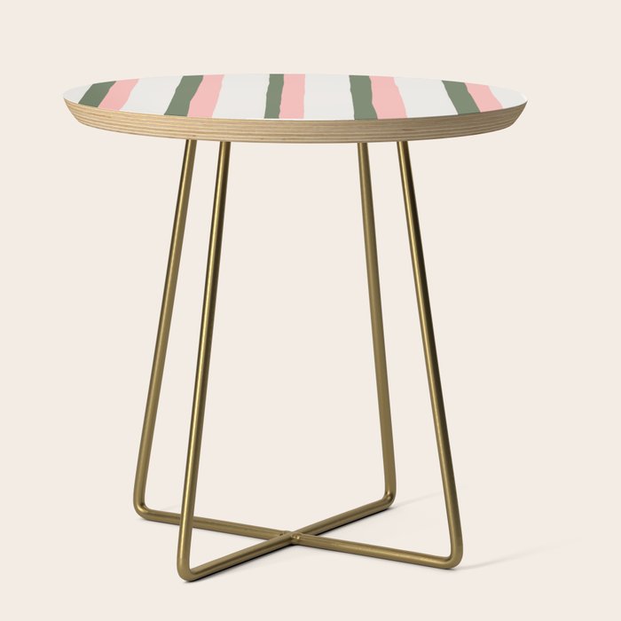 Hand Drawn Vertical Stripes Muted Green & Pink Side Table Gallery Image 1