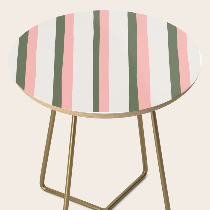Hand Drawn Vertical Stripes Muted Green & Pink Side Table Gallery Image 2