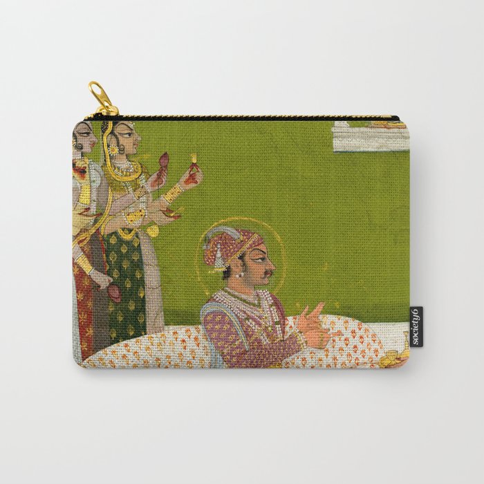 Portrait of Maharaja Savant Singh with Consort, Bani Thani. Indian Rajasthan Folk Art  Carry All Pouch Gallery Image 1