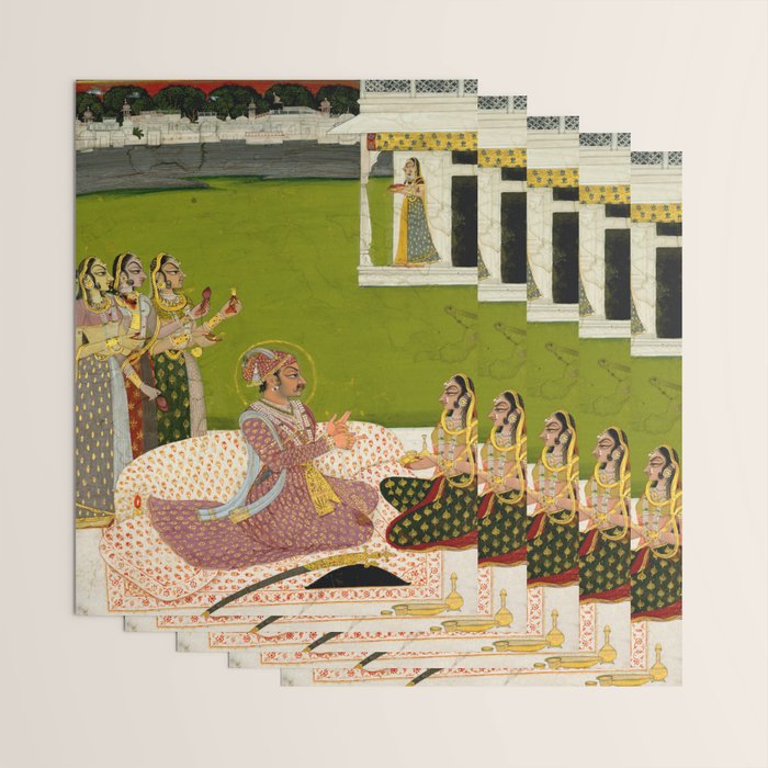 Portrait of Maharaja Savant Singh with Consort, Bani Thani. Indian Rajasthan Folk Art  Wrapping Paper Gallery Image 3