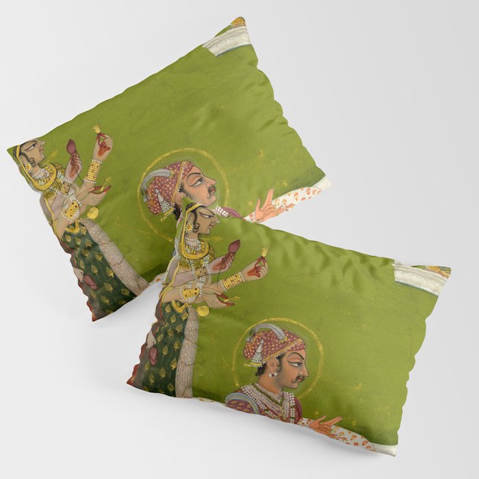 Portrait of Maharaja Savant Singh with Consort, Bani Thani. Indian Rajasthan Folk Art  Pillow Sham Gallery Image 3