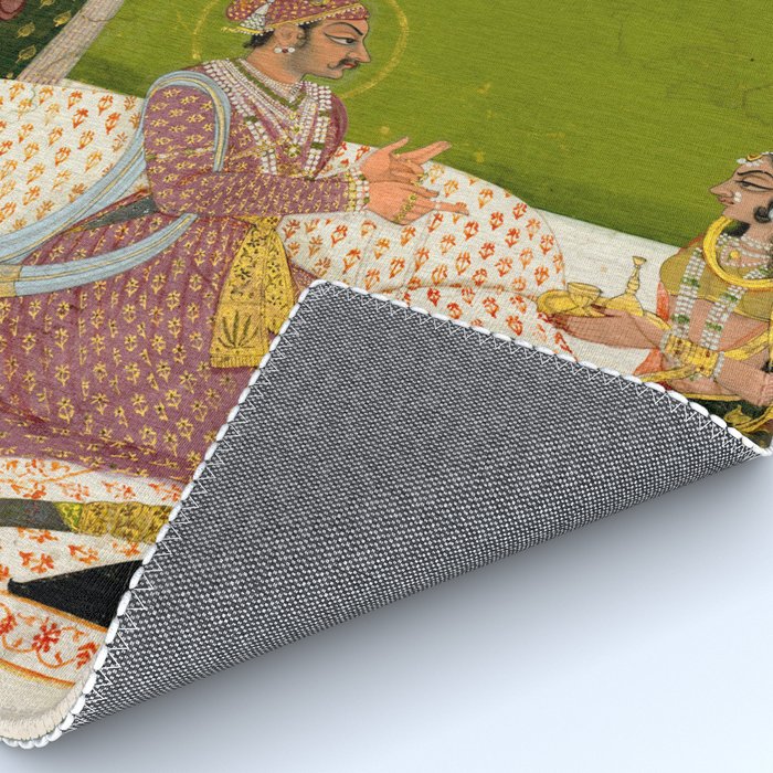 Portrait of Maharaja Savant Singh with Consort, Bani Thani. Indian Rajasthan Folk Art  Rug Gallery Image 4