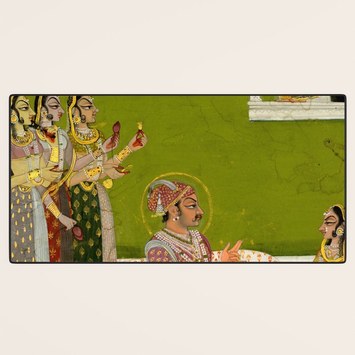 Portrait of Maharaja Savant Singh with Consort, Bani Thani. Indian Rajasthan Folk Art  Desk Mat Gallery Image 3