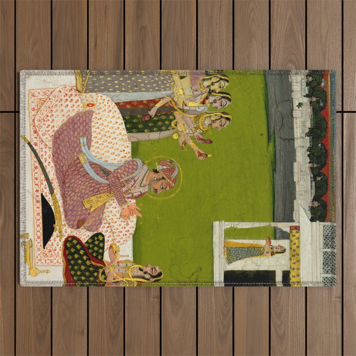 Portrait of Maharaja Savant Singh with Consort, Bani Thani. Indian Rajasthan Folk Art  Outdoor Rug Gallery Image 1