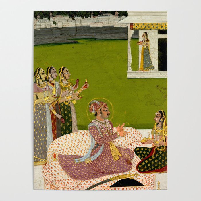 Portrait of Maharaja Savant Singh with Consort, Bani Thani. Indian Rajasthan Folk Art  Poster Gallery Image 1