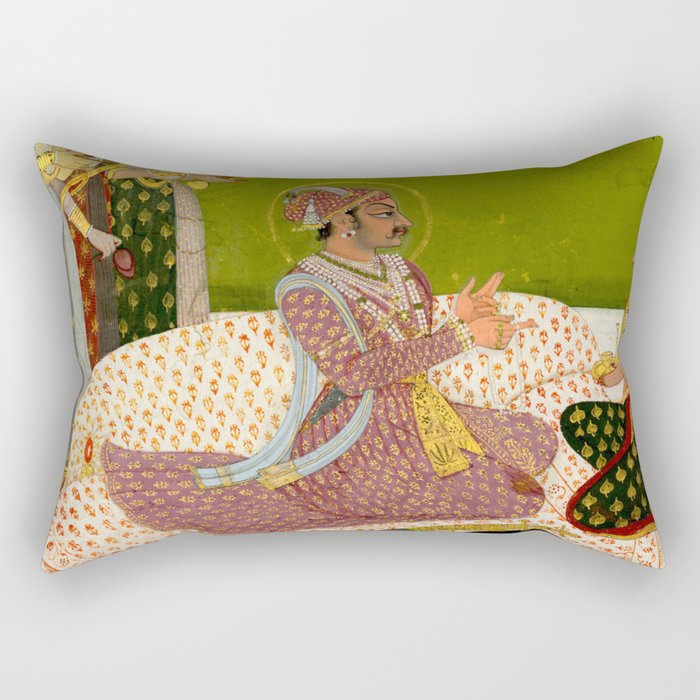 Portrait of Maharaja Savant Singh with Consort, Bani Thani. Indian Rajasthan Folk Art  Rectangular Pillow Gallery Image 2