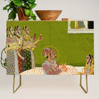 Portrait of Maharaja Savant Singh with Consort, Bani Thani. Indian Rajasthan Folk Art  Credenza Gallery Image 1