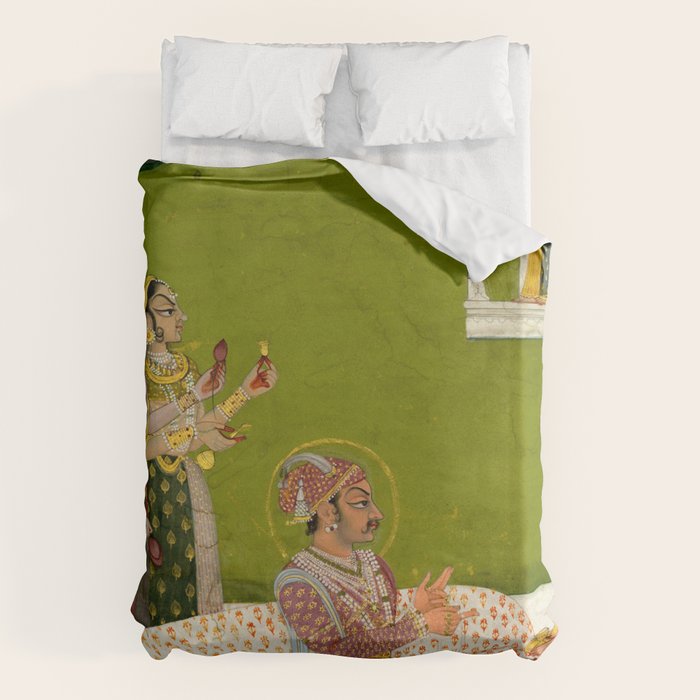 Portrait of Maharaja Savant Singh with Consort, Bani Thani. Indian Rajasthan Folk Art  Duvet Cover Gallery Image 6