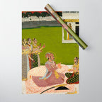 Portrait of Maharaja Savant Singh with Consort, Bani Thani. Indian Rajasthan Folk Art  Wrapping Paper Gallery Image 1