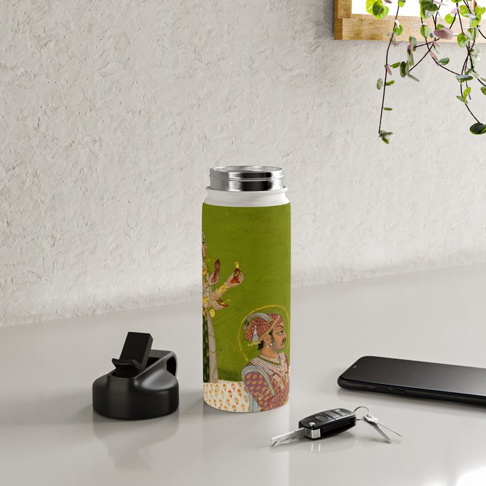 Portrait of Maharaja Savant Singh with Consort, Bani Thani. Indian Rajasthan Folk Art  Water Bottle Gallery Image 4
