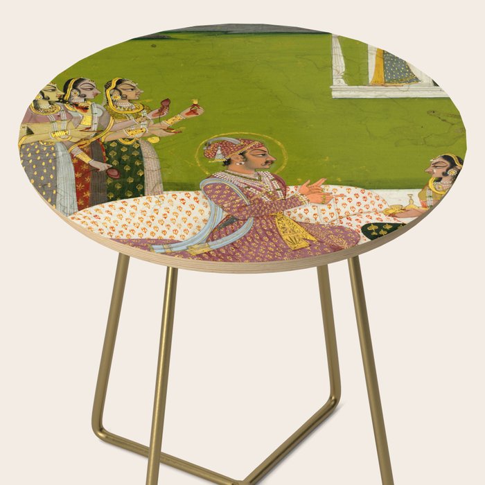 Portrait of Maharaja Savant Singh with Consort, Bani Thani. Indian Rajasthan Folk Art  Side Table Gallery Image 2