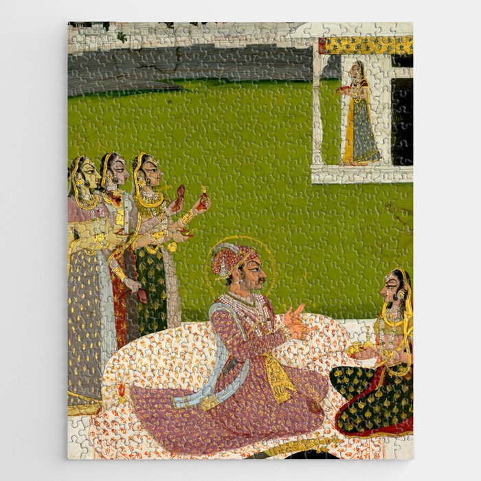 Portrait of Maharaja Savant Singh with Consort, Bani Thani. Indian Rajasthan Folk Art  Jigsaw Puzzle Gallery Image 1