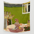 Portrait of Maharaja Savant Singh with Consort, Bani Thani. Indian Rajasthan Folk Art  Wall Tapestry Gallery Image 4