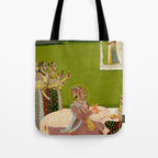 Portrait of Maharaja Savant Singh with Consort, Bani Thani. Indian Rajasthan Folk Art  Tote Bag Gallery Image 1