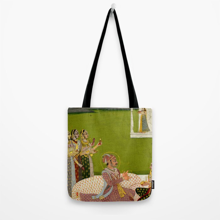 Portrait of Maharaja Savant Singh with Consort, Bani Thani. Indian Rajasthan Folk Art  Tote Bag Gallery Image 2