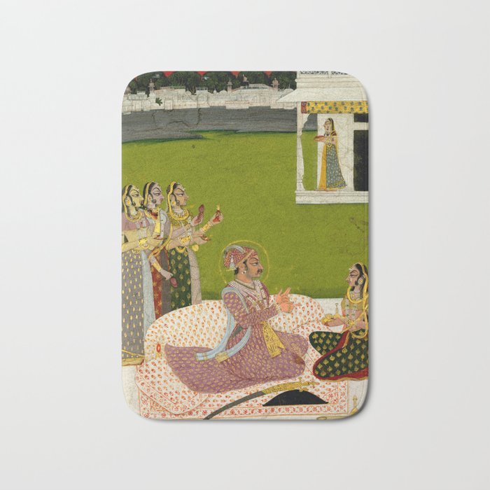 Portrait of Maharaja Savant Singh with Consort, Bani Thani. Indian Rajasthan Folk Art  Bath Mat Gallery Image 1