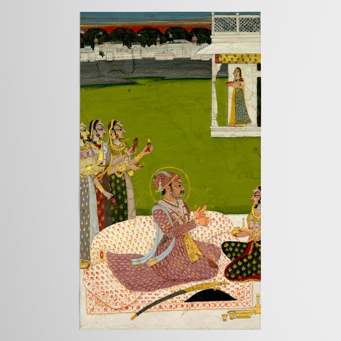 Portrait of Maharaja Savant Singh with Consort, Bani Thani. Indian Rajasthan Folk Art  Tablecloth Gallery Image 2