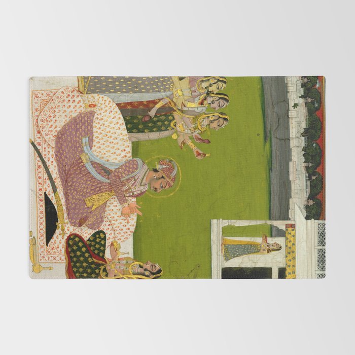 Portrait of Maharaja Savant Singh with Consort, Bani Thani. Indian Rajasthan Folk Art  Rug Gallery Image 2