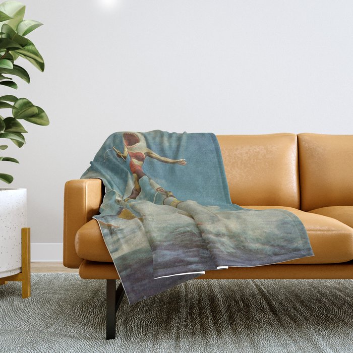 On Evil Beach - Shark Attack Throw Blanket Gallery Image 1