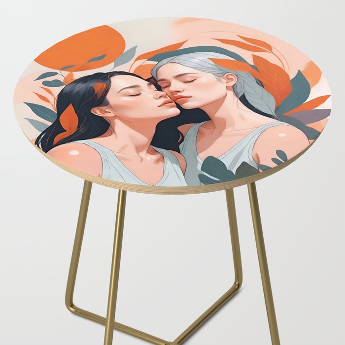 Closeness, Two Women Feminism Painting, Youth Friendship Companion LGBTQ, Lovers Couple Coral Spring Side Table Gallery Image 2