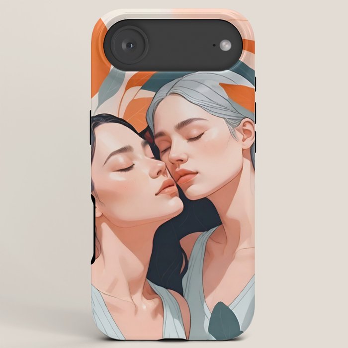 Closeness, Two Women Feminism Painting, Youth Friendship Companion LGBTQ, Lovers Couple Coral Spring iPhone Case Gallery Image 6