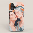 Closeness, Two Women Feminism Painting, Youth Friendship Companion LGBTQ, Lovers Couple Coral Spring iPhone Case Gallery Image 1