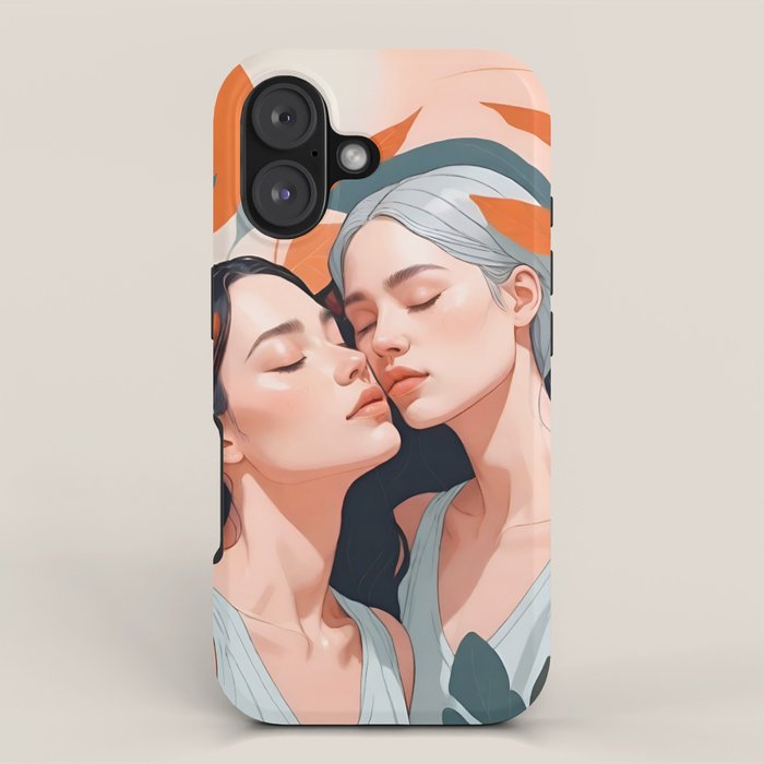 Closeness, Two Women Feminism Painting, Youth Friendship Companion LGBTQ, Lovers Couple Coral Spring iPhone Case Gallery Image 1