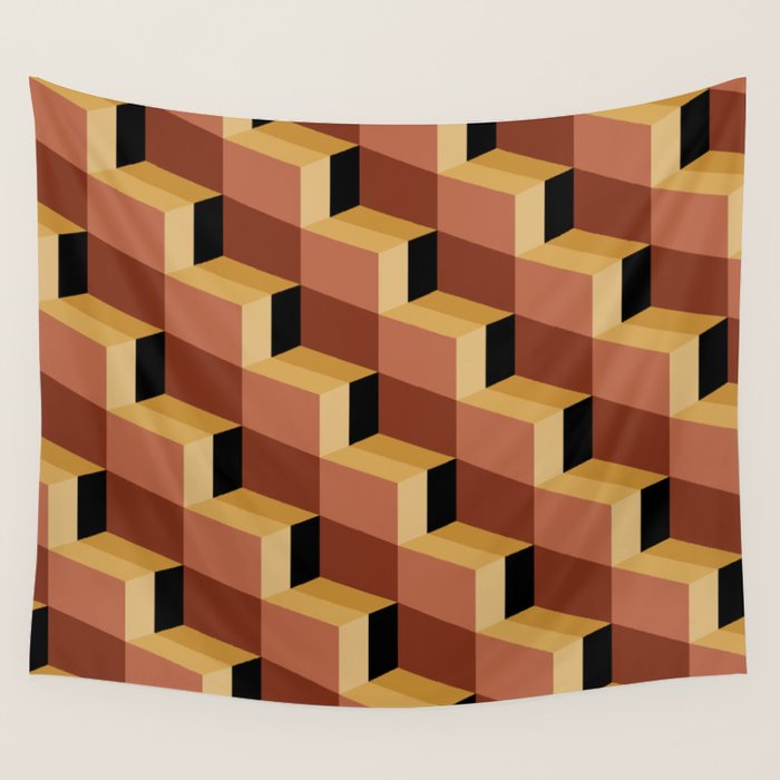 Cuboid Geometric Abstract Shapes Pattern VII Wall Tapestry Gallery Image 4