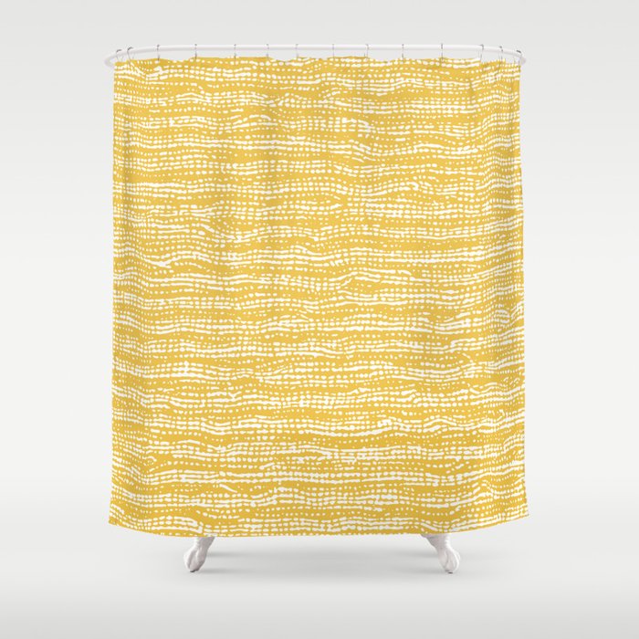 Mud Cloth Stitch Stripes Boho Yellow and White Shower Curtain Gallery Image 1