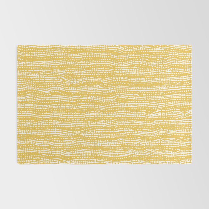 Mud Cloth Stitch Stripes Boho Yellow and White Rug Gallery Image 2