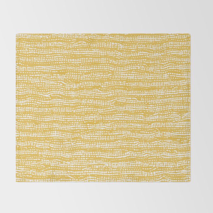 Mud Cloth Stitch Stripes Boho Yellow and White Throw Blanket Gallery Image 2