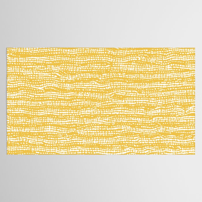 Mud Cloth Stitch Stripes Boho Yellow and White Tablecloth Gallery Image 2