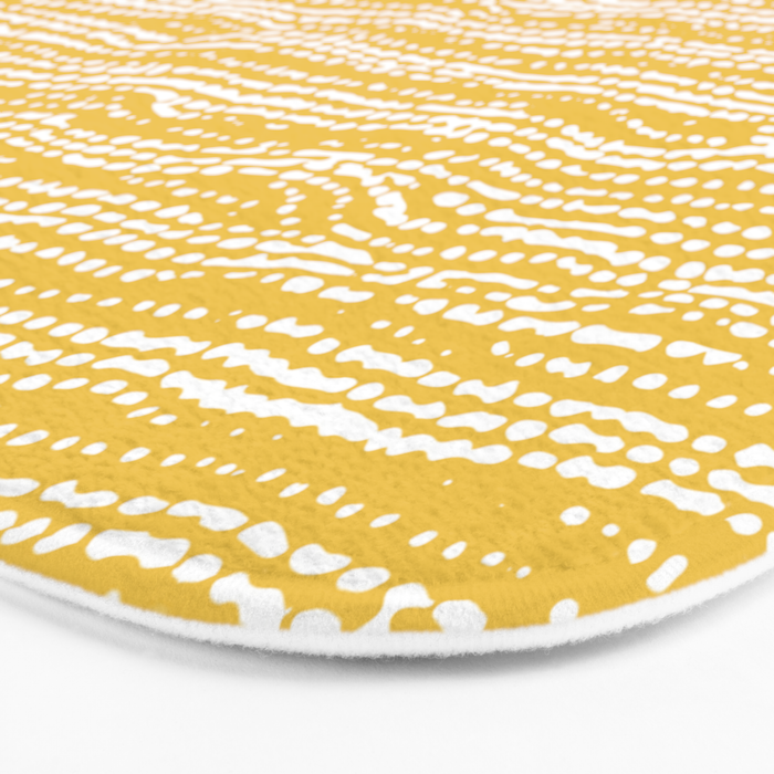 Mud Cloth Stitch Stripes Boho Yellow and White Bath Mat Gallery Image 3