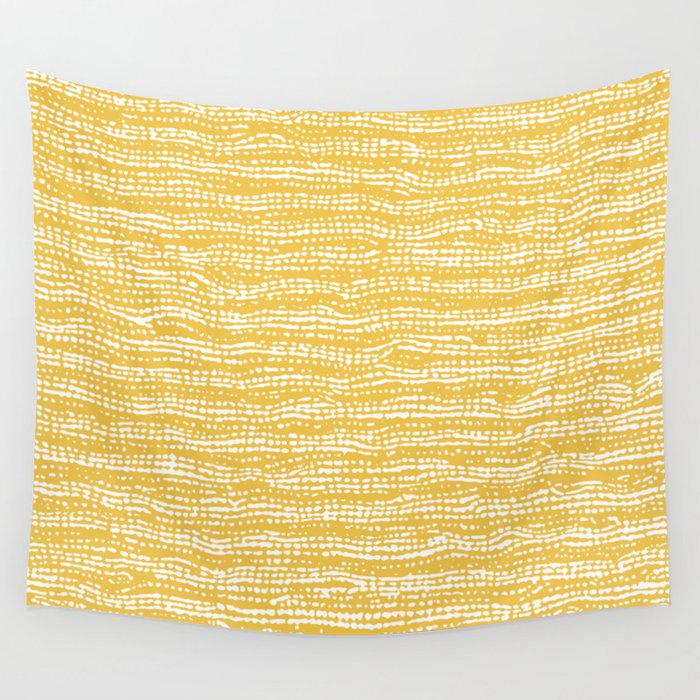 Mud Cloth Stitch Stripes Boho Yellow and White Wall Tapestry Gallery Image 4