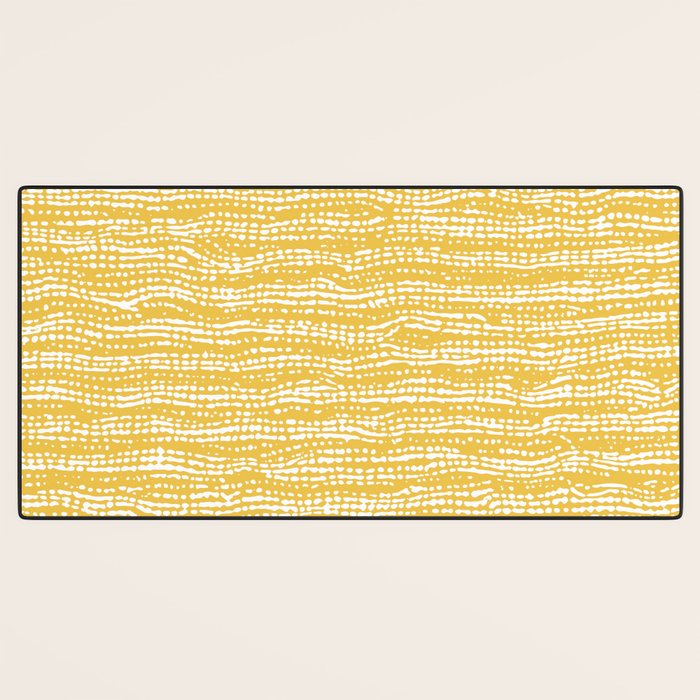 Mud Cloth Stitch Stripes Boho Yellow and White Desk Mat Gallery Image 3
