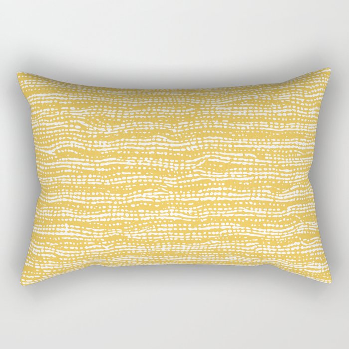 Mud Cloth Stitch Stripes Boho Yellow and White Rectangular Pillow Gallery Image 1
