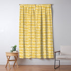 Mud Cloth Stitch Stripes Boho Yellow and White Window Curtain Gallery Image 5