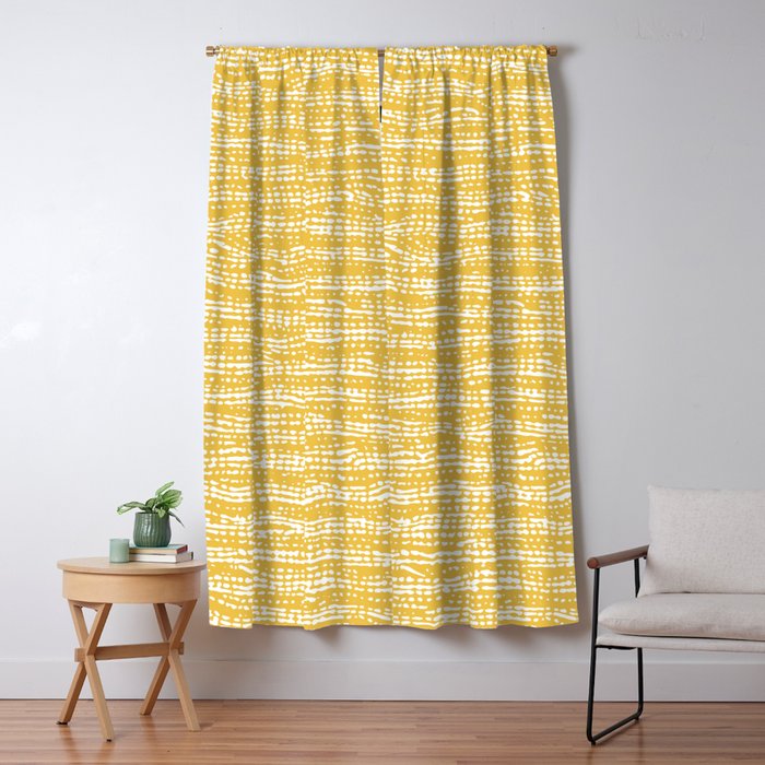 Mud Cloth Stitch Stripes Boho Yellow and White Window Curtain Gallery Image 5