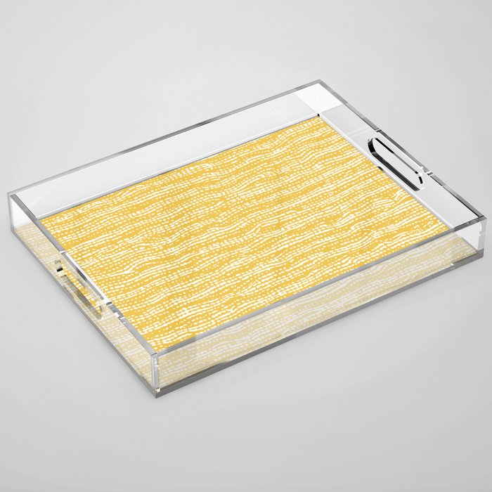 Mud Cloth Stitch Stripes Boho Yellow and White Acrylic Tray Gallery Image 1