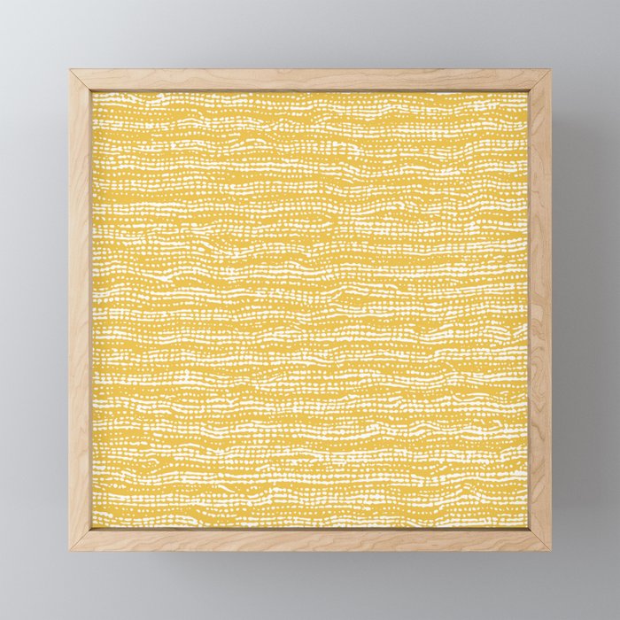 Mud Cloth Stitch Stripes Boho Yellow and White Mini Art Print Gallery Image 1
