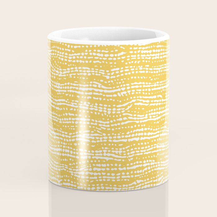 Mud Cloth Stitch Stripes Boho Yellow and White Coffee Mug Gallery Image 4