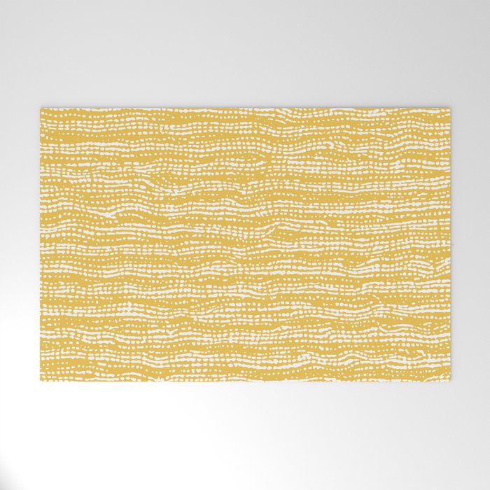 Mud Cloth Stitch Stripes Boho Yellow and White Welcome Mat Gallery Image 1