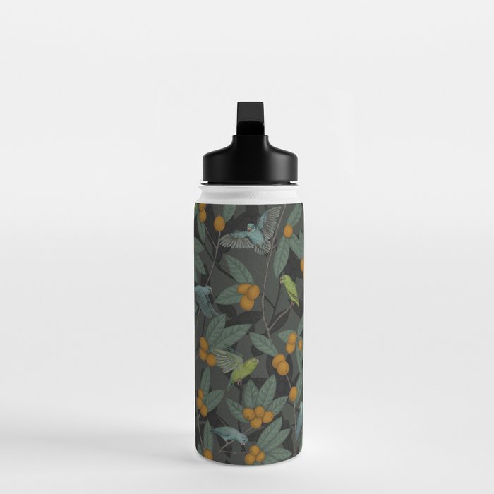 Green & Turquoise Parrotlets and Loquats Water Bottle Gallery Image 3