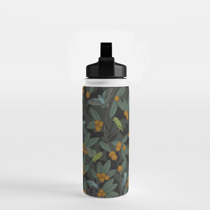 Green & Turquoise Parrotlets and Loquats Water Bottle Gallery Image 2