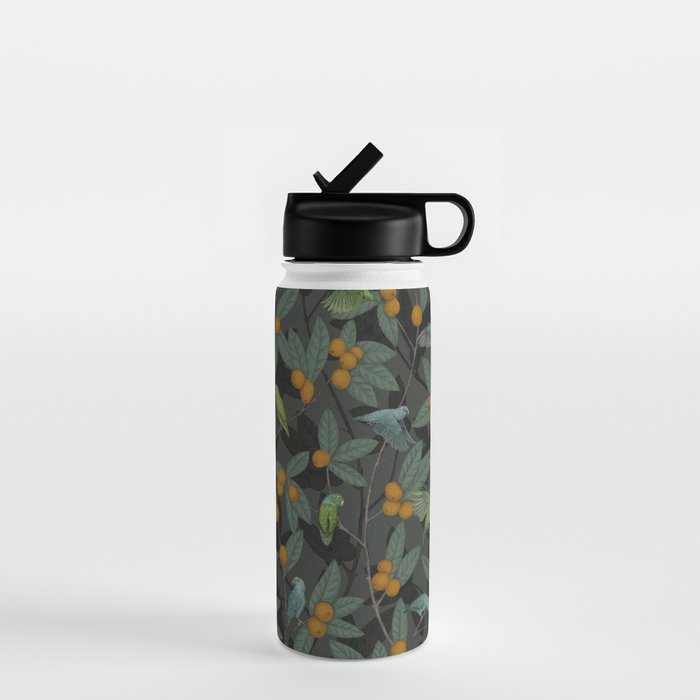Green & Turquoise Parrotlets and Loquats Water Bottle Gallery Image 1