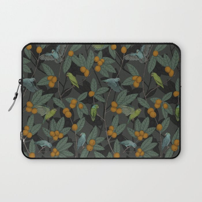 Green & Turquoise Parrotlets and Loquats Laptop Sleeve Gallery Image 1