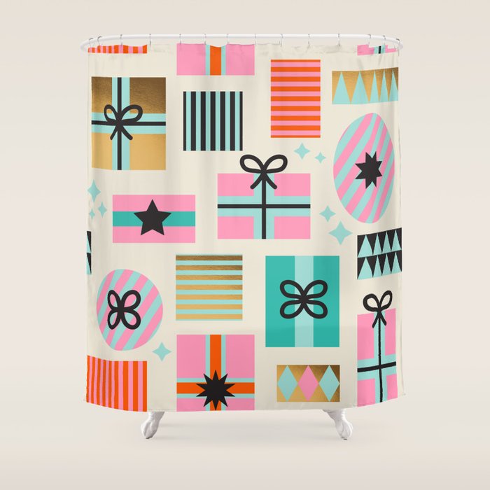 Retro Geometric Christmas gift Pattern 2 Shower Curtain Gallery Image 1
